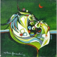 Shan Amrohvi, 08 x 08 inch, Oil on Canvas, Horse Painting, AC-SA-101